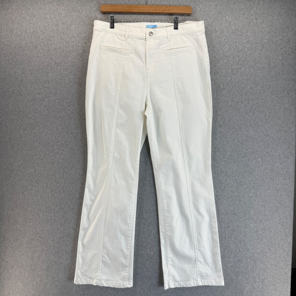 J.McLaughlin White Denim‎ Mini Flare Leg Jeans High Rise Classic Womens Size 14